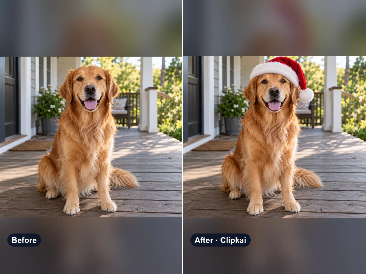 Add a Santa Hat to Your Photo before and after example
