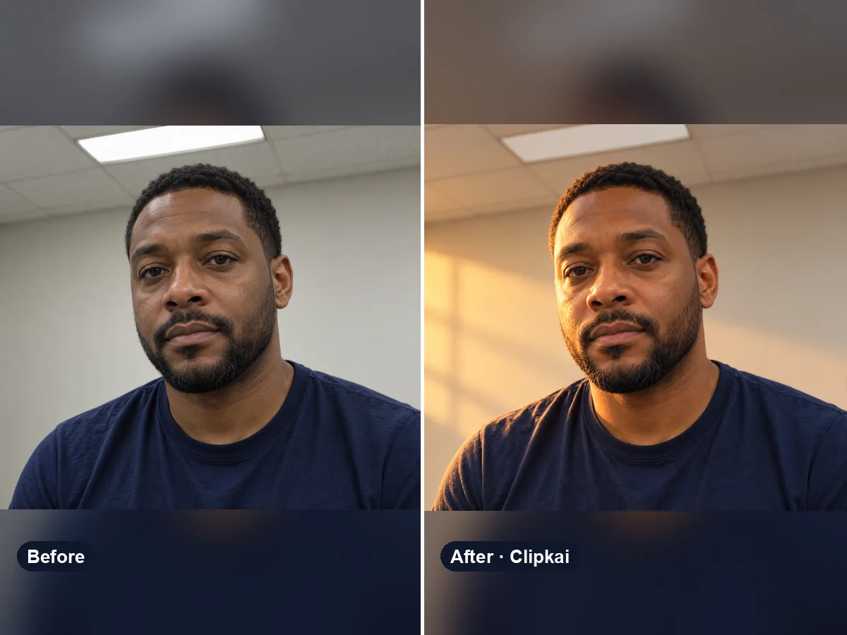 AI Photo Relighting before and after example